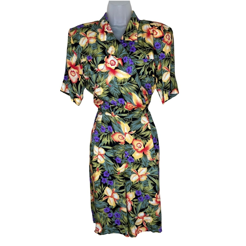 Vintage R.J. Stevens boho Tropical Floral Romper 16 Rayon Short Sleeve 2184X USA